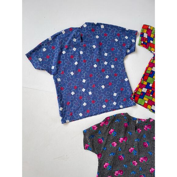 VINTAGE 80s Boxy Patterned Top Wholesale Bundle / 3 Pcs / Silk Lot Womens - Picture 8 of 9